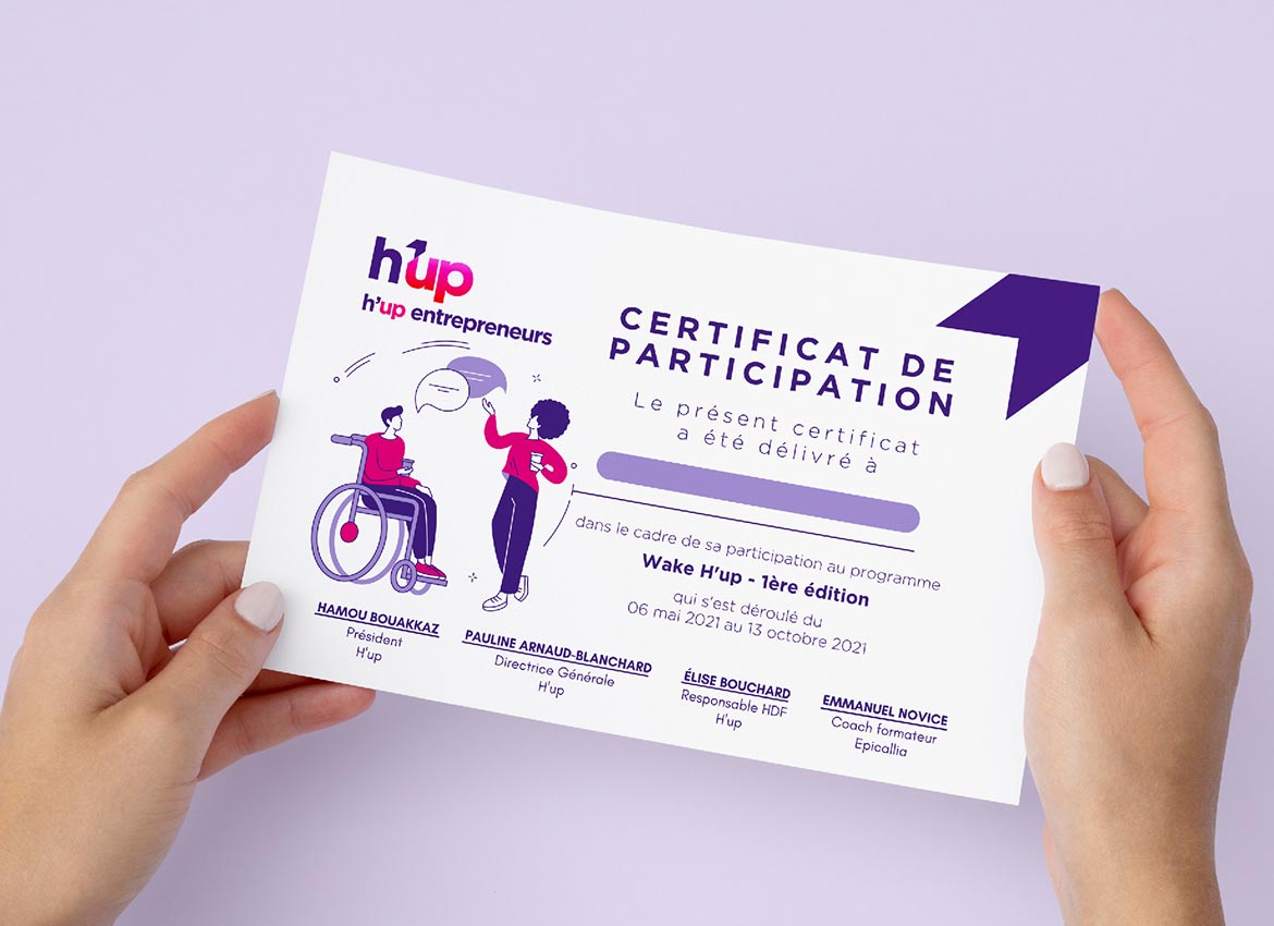 visuel du certificat de participation H'up entrepreneurs.